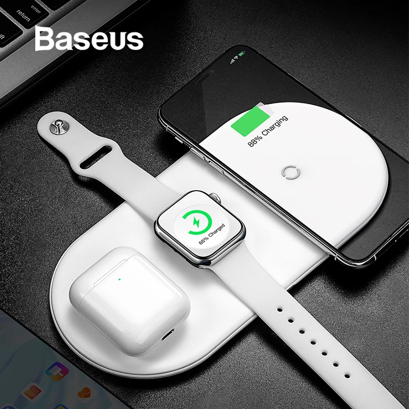 

Baseus Wireless Charger For iPhone X XS MAX XR 8 Fast Wireless Full load 3 in 1 Charging Pad for Airpods 2019 Apple Watch 4 3 2