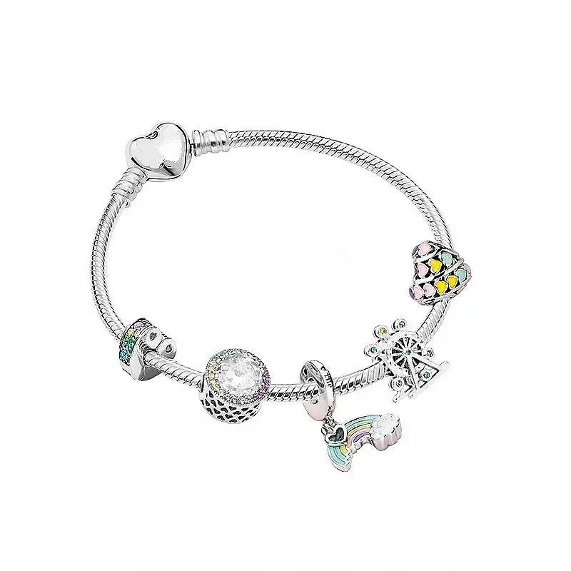

Authenetic 925 Sterling Silver Pandora Bracelet Love Heart Clasp Snake Chain Bracelet Bangle Fit Women Bead Charm Diy Jewelry