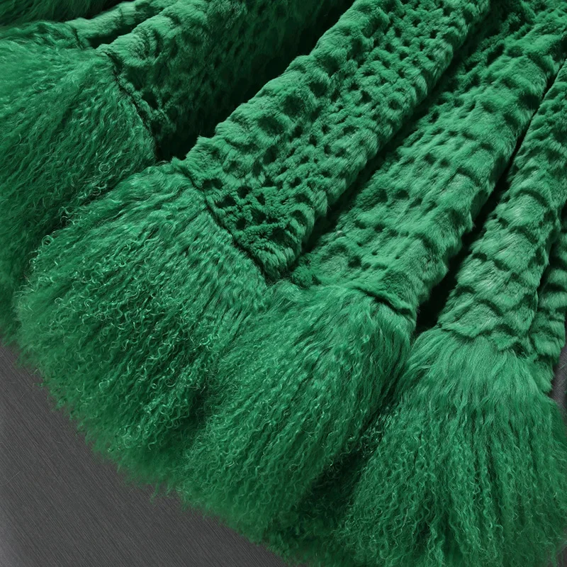 Natural rabbit fur and mongolia sheep fur patchwork winter coats women stand collar loose fit real fur coat outerwear 2018 new