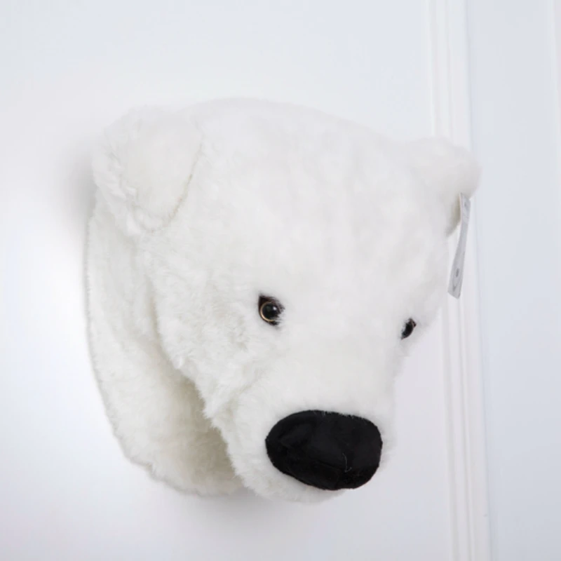 

Cute Nordic Polar Bear Head Simulation 3D Animal Plush Toys Kids Room Decoration Hanging Dolls
