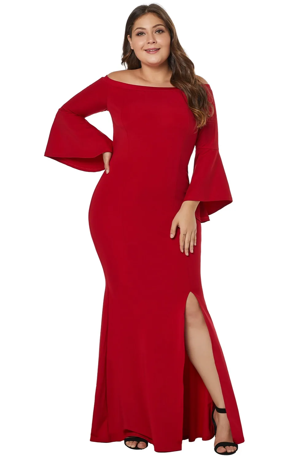 Chic-Red-Off-Shoulder-Slit-Plus-Size-Mermaid-Dress-LC610374-3-6