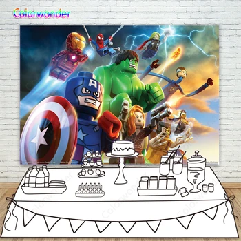 

Superhero Series Photography Background Captain America Spider-man with Other Avengers 7x5ft Magic World Backdrops for Birthday