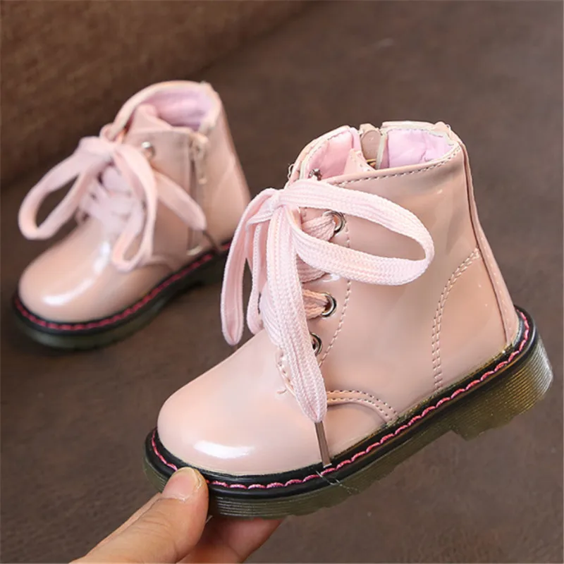 Модные детские ботинки для девочек; однотонные детские зимние ботинки martin; красивые ботильоны из искусственной кожи для маленьких девочек; размеры 21-30