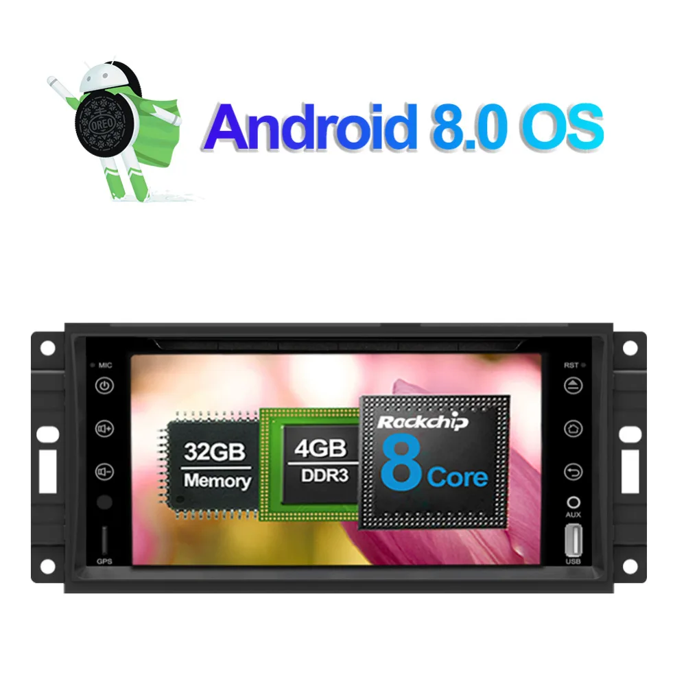 Perfect Android 8.0 Octa Core 4GB RAM Car GPS Navigation For Jeep Wrangler Commander Dodge 2007-2013 Radio Stereo CD DVD Player Wifi 2