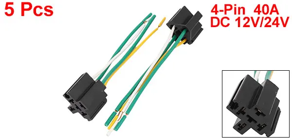 DC 12V/24V 40A Cross Type 4-Pin Car Relay Socket Harness Connector 5pcs