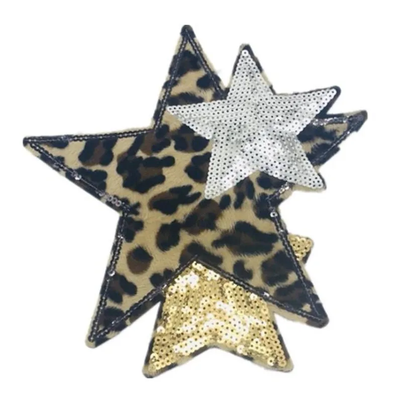 

T shirt Women patch sequins 23cm Leopard print star deal with it biker patches for clothing stickers t shirt mens free shipping