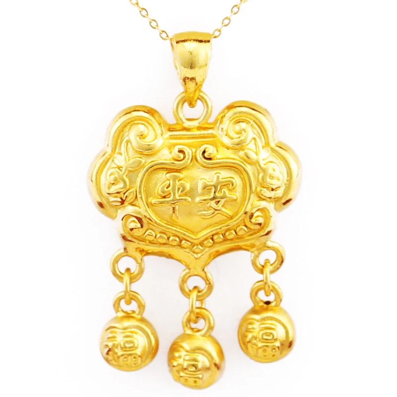 999 Solid 24K Yellow Gold Pendant Baby Lock Pendant Bring Luckyin