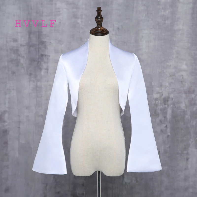 

Wedding Jackets Bridal With Long Sleeves Satin White Ivory Bride Shrug Coat For Evening Party Bolero Renda