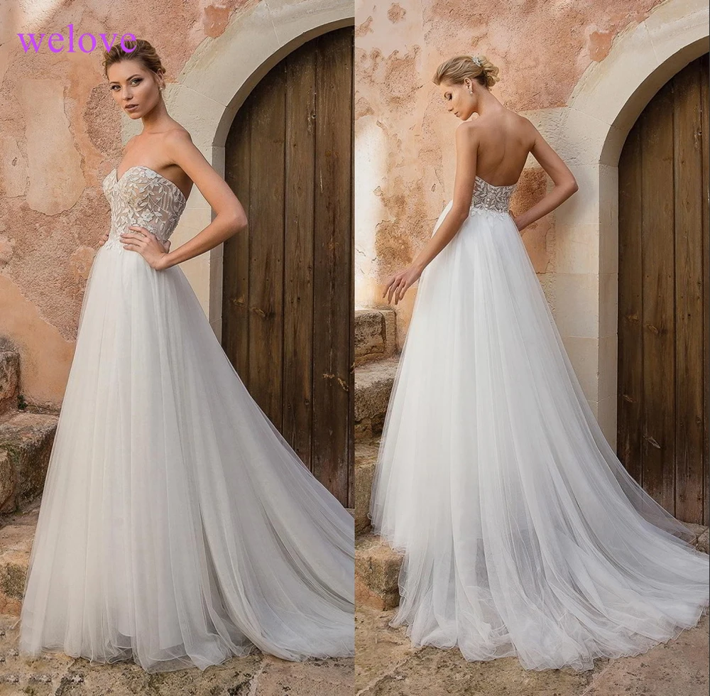 Vestidos de Noiva Новое поступление роскошное сексуальное кружевное свадебное платье трапециевидной формы 2019 с открытыми плечами Тюль Пышное