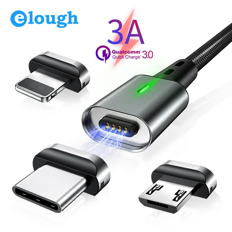 Elough الشحن المغناطيسي المصغّر USB كابل ل فون سامسونج Xiaomi الهاتف المحمول QC3.0 سريع المغناطيس شاحن USB نوع C سلك كابل