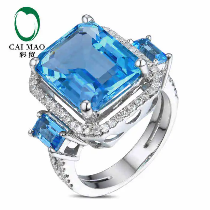 

CaiMao 18KT/750 White Gold 7.6 ct Natural Blue Topaz & 0.34 ct Full Cut Diamond Engagement Gemstone Ring Jewelry