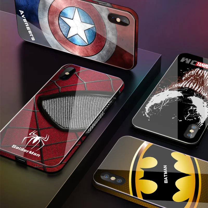 Marvel vengadores Capitán América luminosa de vidrio templado funda para teléfono para iPhone XS MAX XR 10 8 7 6 6 s plus Spiderman cubierta Ironman Marvel vengadores Capitán América luminosa de vidrio templado funda para teléfono para iPhone XS MAX XR 10 8 7 6 6 s plus Spiderman cubierta Ironman