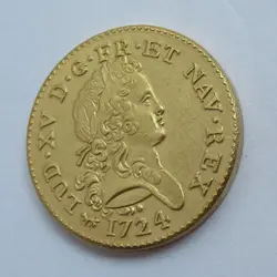 Франции Людовика XV, двойной Louis d'or Mirliton, 1724, Париж, Gadoury Настоящее позолоченные монеты скопировать