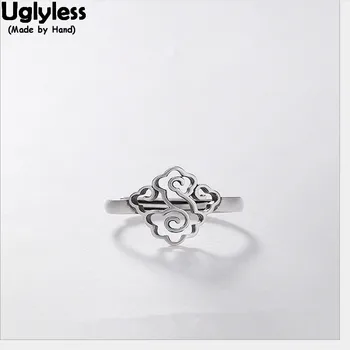 

Uglyless 100% Real 925 Sterling Silver Abstract Cloud Open Rings for Women Hollow Square Ring Simple Ethnic Fine Jewelry Rhombus