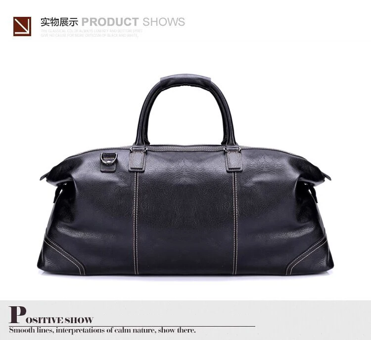 Front View of Woosir Genuine Leather Black Duffel Bag