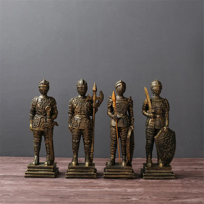 Artificial European Vintage Roman Soldier Figurines Miniatures Living Room Warrior Home Decor Resin Ornament Valentines Day Gift11