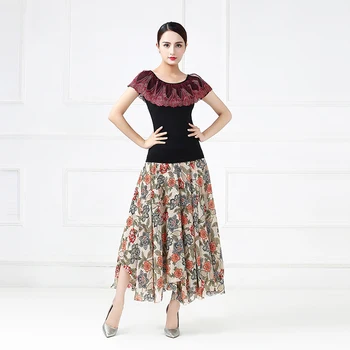 

2019 New Summer Dance Skirt Elegant Flower Color Ballroom Dance Competition/Performance Costume Big Swing Dress
