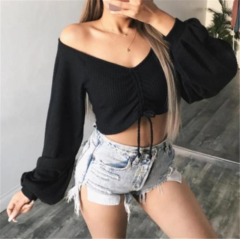 Новая модная женская Повседневная укороченная футболка с длинным ...