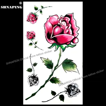 

SHNAPIGN Noble Red Roses Temporary Tattoo Body Art Arm Flash Tattoo Stickers 17*10cm Waterproof Fake Henna Painless Sticker