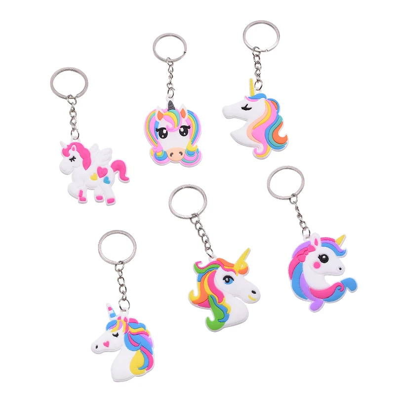 5Pcs Rainbow PVC Cute Animal Horse Unicorn Keychain Alloy Key Ring For Men Women Bag Phone Car Party Decoration Kids Favors