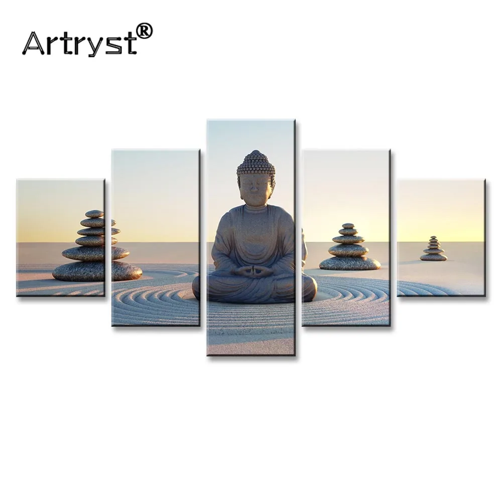

5 pieces canvas artwork painting wall decoration stone buddha zen poster HD print on canvas large painting for living room