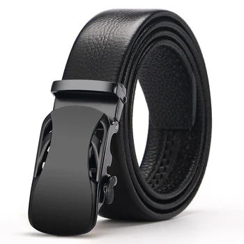 

2020 Fashion High Quality Double Leather Belts for Men all black buckle Automatic Male Belt Brand Ratchet Buckle Belts