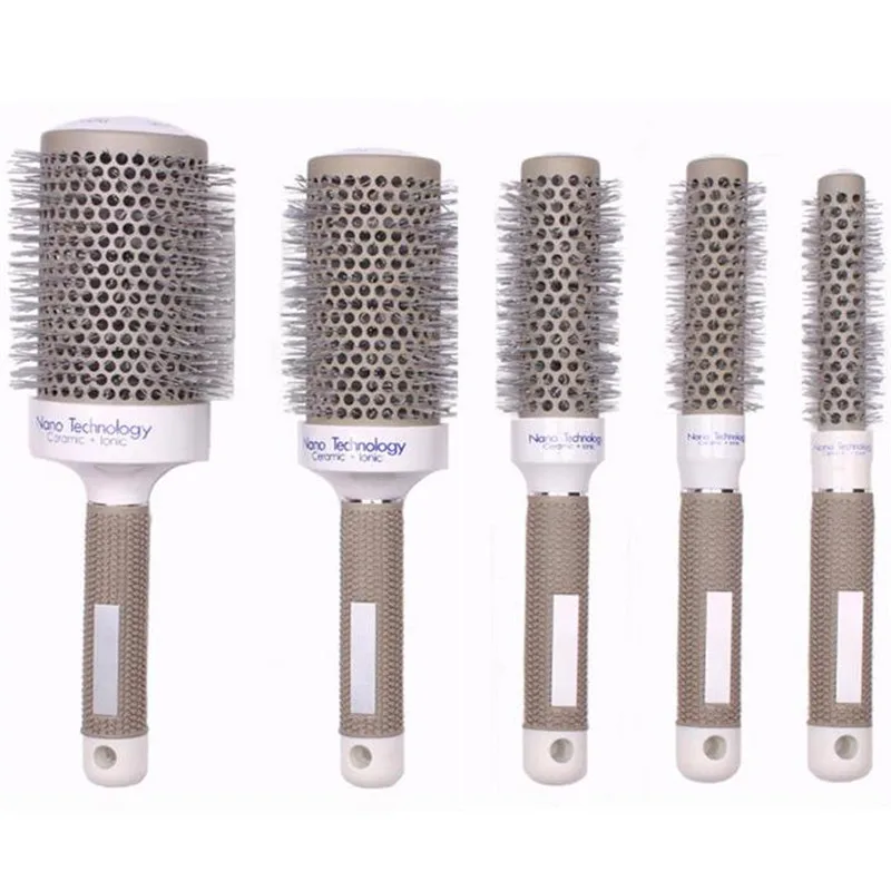 

Shopify 1Pc 5 Sizes Hair Brush Ceramic Ion + Round Comb Barber Dressing Salon Styling Handle Grip No Slip Gray Ceramic Comb Hot