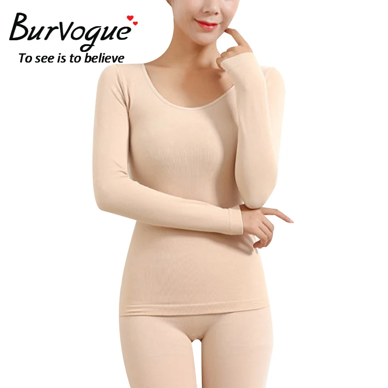Burvogue Women Winter Cotton Long Johns Warm Velvet Long Sleeve Thermal