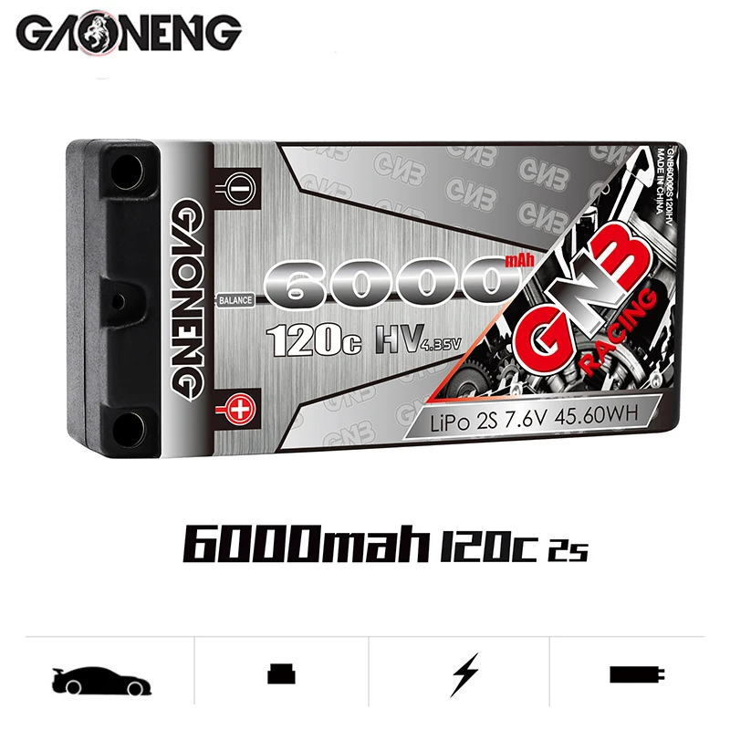 

Gaoneng GNB 6000mAh 2S 7.6V HV 120C/240C Hardcase SHORTY LiPo Battery Pack for 1/10 RC Car B5M 22 RB6 22T SCT Race Car parts
