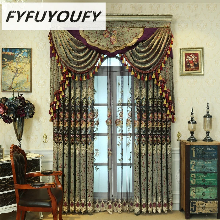 European style high end custom embroidery villa Blackout Curtains for Living Room classic luxury
