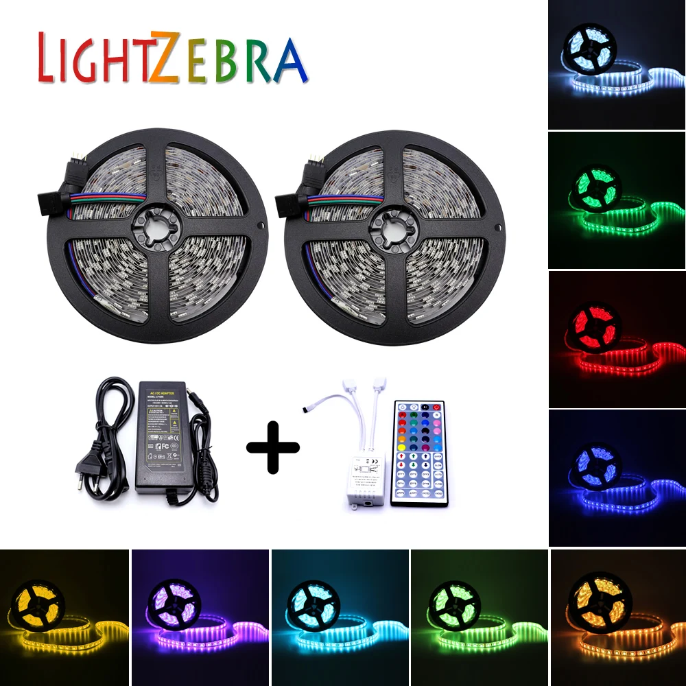 SMD RGB Светодиодные ленты света 5050 2835 5 м 10 м светодиодный свет RGB светодиодный s Лента Диодная лента Гибкая 44key контроллер DC12V адаптер полный