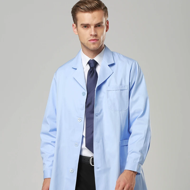 Мужские халаты, белое пальто, свободные костюмы врача, куртки с длинными рукавами, утолщенные аптечные медицинские униформы - Цвет: Light Blue