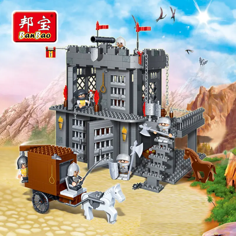 

BanBao Castle Educational Building Stacking Blocks Toys For Children Gifts knight Prison Weapon Stickers Compatible Legoe
