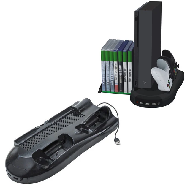 Cheap Vertical Stand Cooling Fan w/ Game Discs Storage & Dualshock Charger, Controller Charging Station for Xbox One X With Indicator