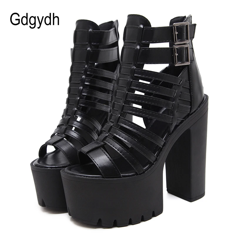 Gdgydh Gladiator Women Sandals 2018 New Fashion Summer Zipper Party Shoes Black High Heels Open Toe Platform Sandals Shoes Woman ekoak new 2018 summer shoes woman fashion crystal women sandals ladies wedges platform shoes woman party shoes gladiator sandals