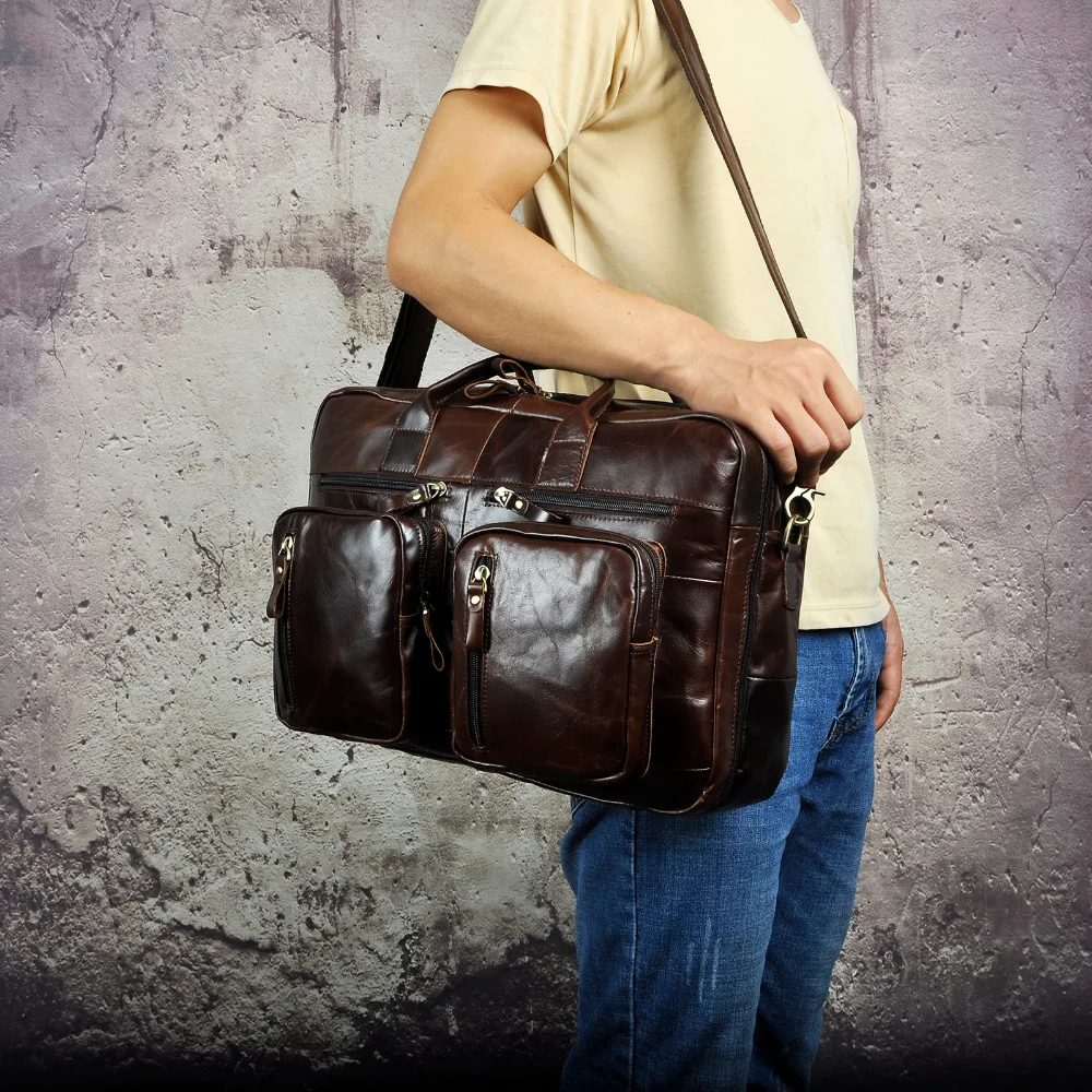 Качественная кожаная мужская сумка, дизайнерский большой органайзер для путешествий, деловой портфель, 15 дюймов, сумка для ноутбука, сумка-тоут, портфель, мужская сумка, k1013 c