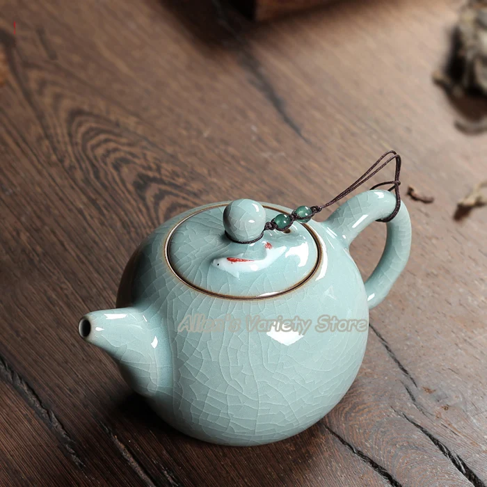 Vintage PALE CELADON Ceramic Teapot Embossed on Foot and Top Teapots