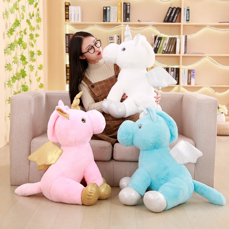 Miaoowa 1pc 40cm Kawaii Soft Plush Horse with Wings Staffed Cute Animal Cartoon Unicorn Plush Toys Lovely Kids Doll Pillow Gift