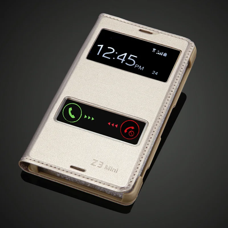 

Back Cover For Sony Xperia Z3 Compact Experia D5803 D5833 / Z3 Mini M55W Luxury Touch view Screen Window Flip PU Leather case