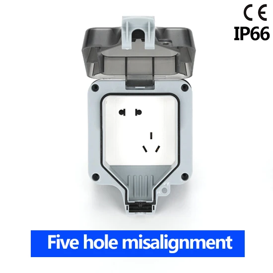 

IP66 waterproof socket misalignment five hole Waterproof Outdoor Wall Power Socket 16A Standard Electrical Outlet Grounded