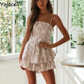 

Yojoceli Backless sexy bow ruffle jumpsuit romper Elegant party strap short playsuit Summer casual overalls romper