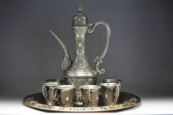 

Chinese ancient gold-plated silver teapot and cup and tray