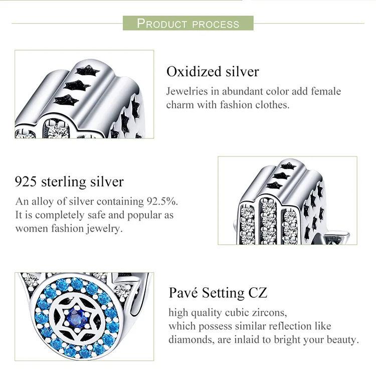 Фуруя Летний стиль 925 пробы серебра Хранитель Fatima синий бисер CZ подходят оригинальный Pandora браслет, ювелирные изделия с бриллиантами