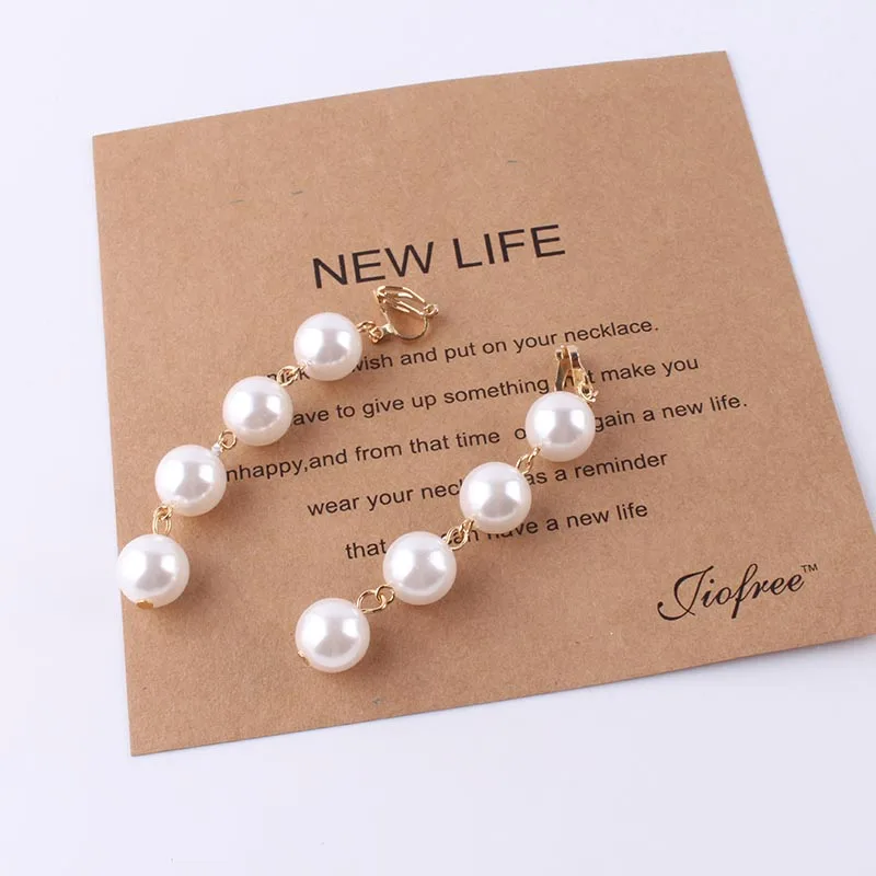 Fashion imitation pearl Bohemian OL temperament Long earring clips no pierced retro long section tassel female earrings jewelry ear clip earrings clip earrings ear clip