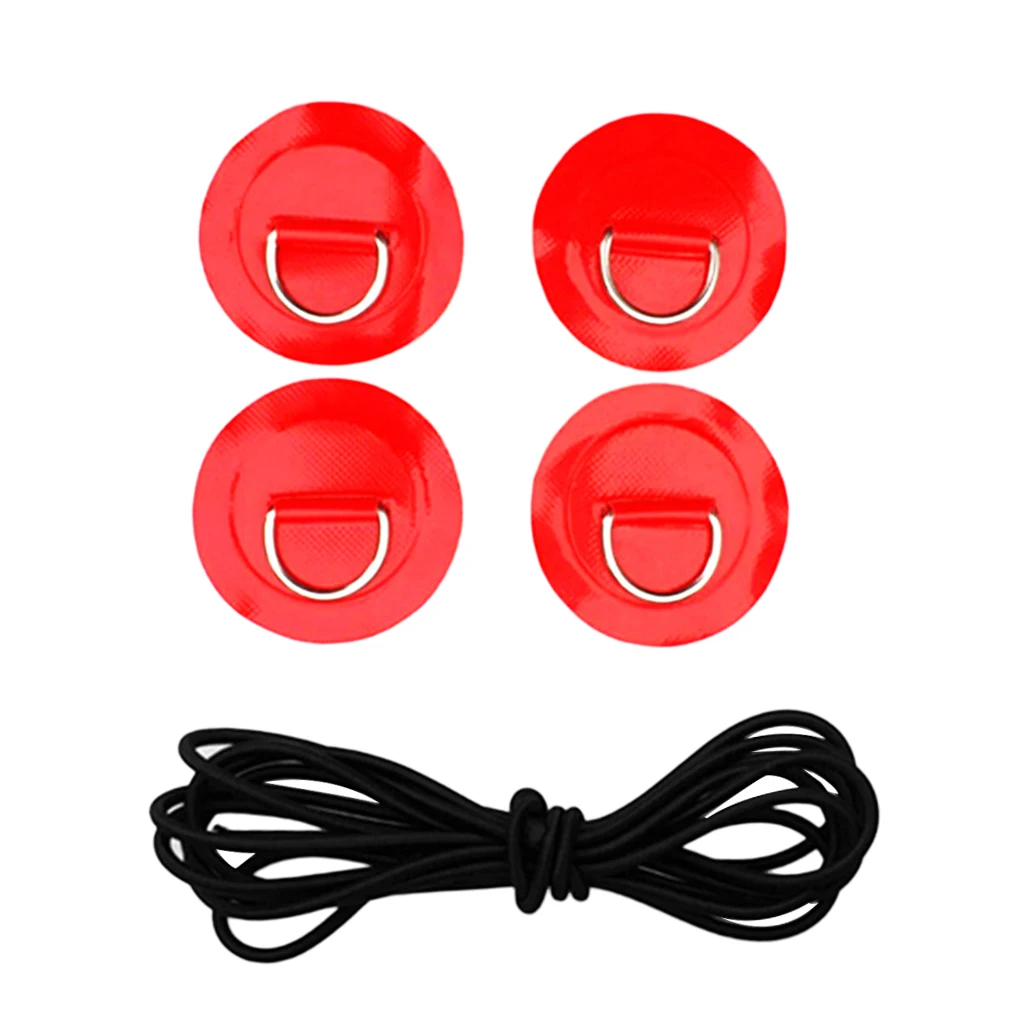 4Pcs D Ring Pad PVC Patch Boat Deck Rigging Black Elastic Bungee Rope Kit For Stand Up Paddle Board SUP Deck Attachment Tools