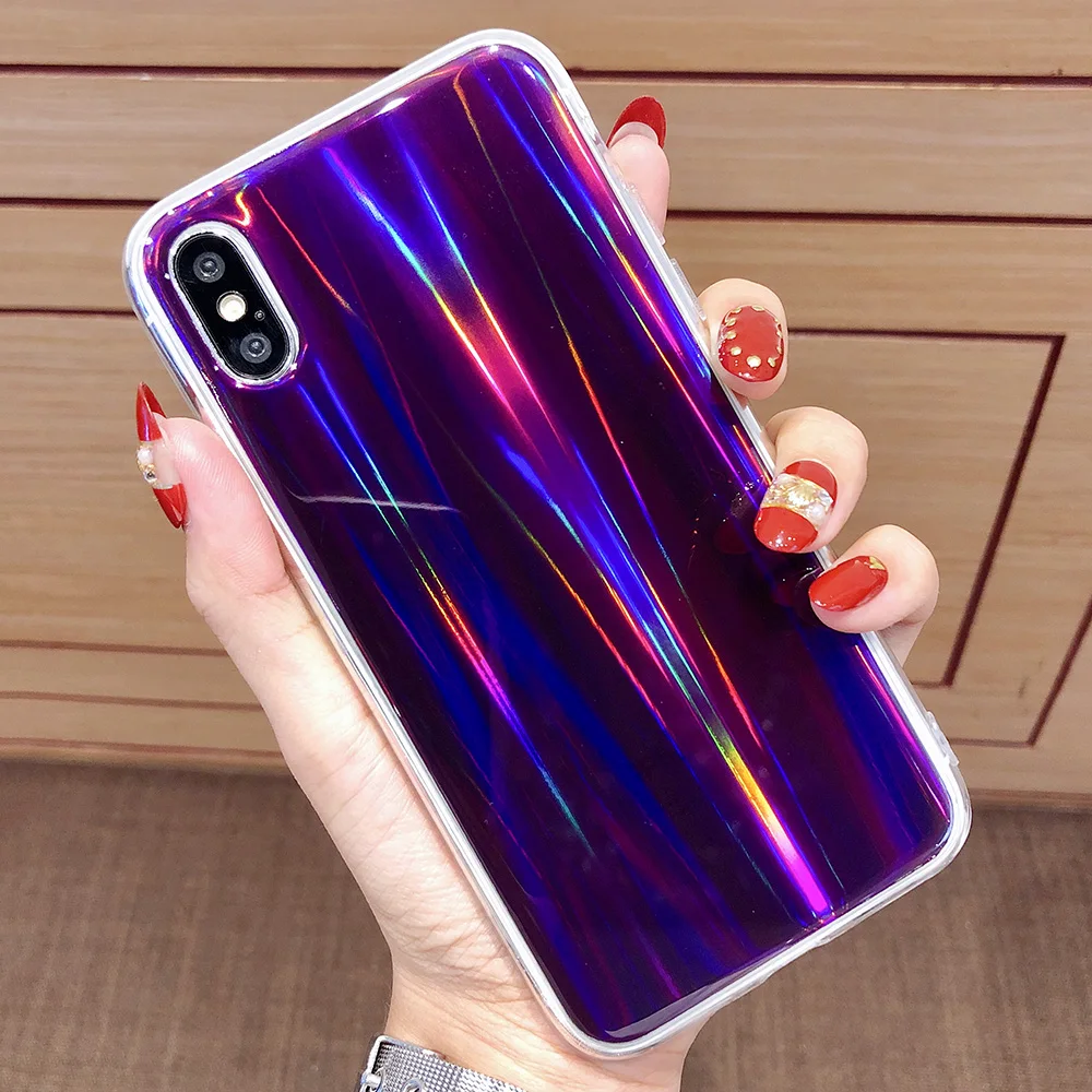 KIPX1122_13_JONSNOW Aurora Shining Laser Phone Case for iPhone 6 6S 7 8 Plus X XS XR XS Max Glossy Soft Silicone Case Back Cover Capa Coque Fundas