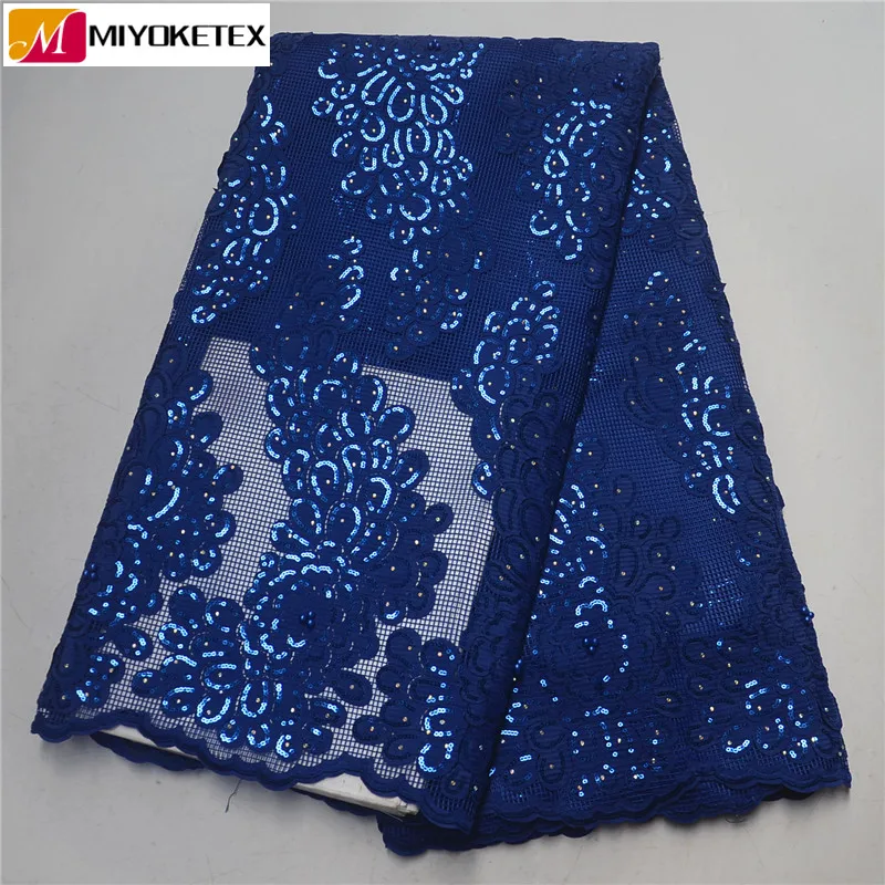 

High Quality Royal Blue Nigerian Sequins Lace Fabrics African Net Lace Fabric Embroidered Mesh Laces Fabric For Party PSA574-1