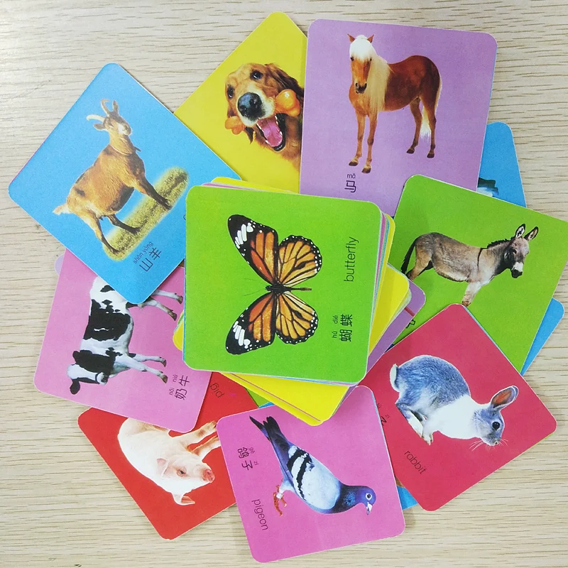 108 Word English & Chinese Pinyin Animal Cards with Picture For Kids Children Preschool education Mini Learning Books (3)