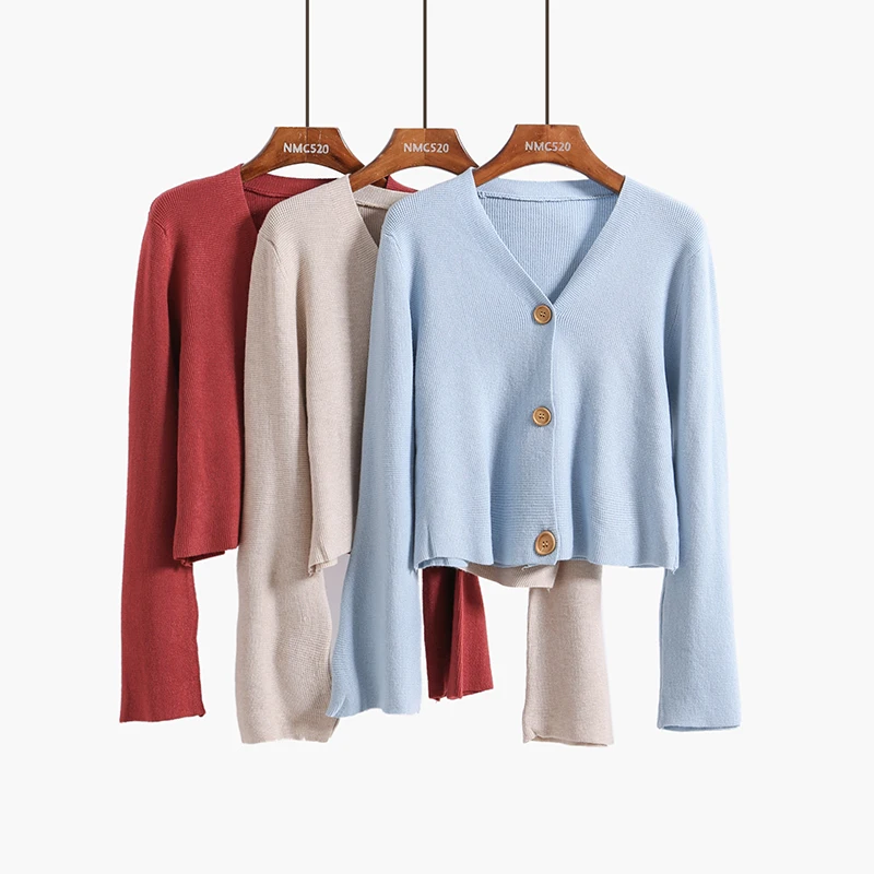

women spring autumn Sweater female short paragraph Slim Cardigans Short pink sweater