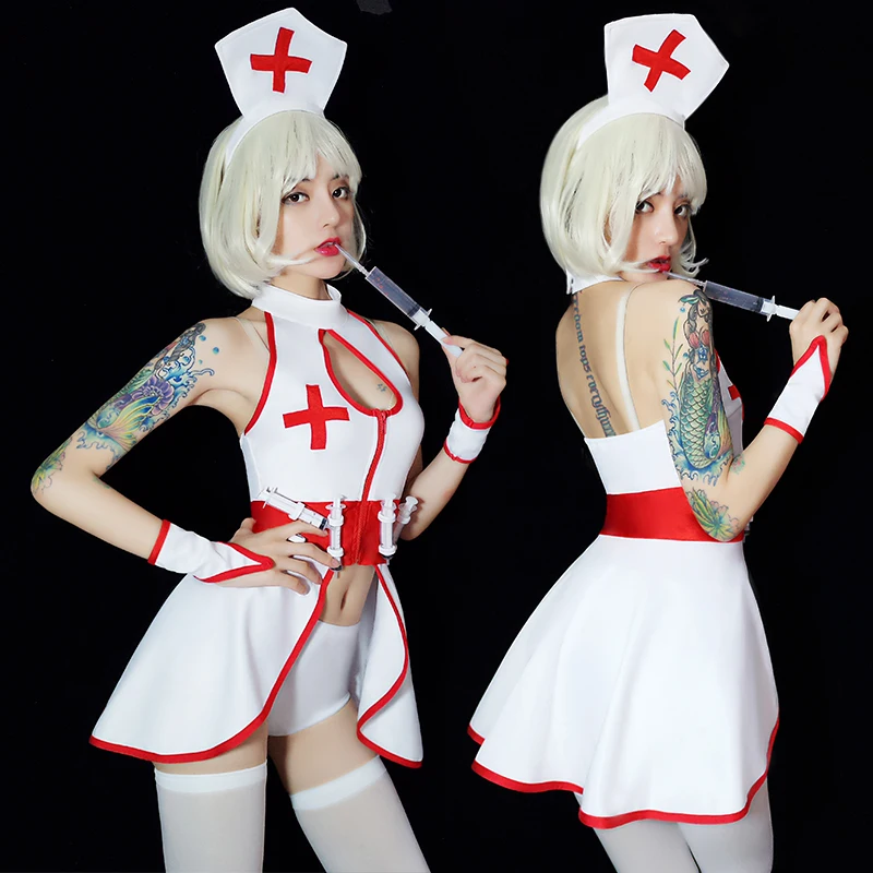 

2019 Jazz Dance Costumes For Lady Nurse Uniform Suit Cos Sexy Party Costumes Nightclub DS Performance Wear Rave Outfit DQS1289